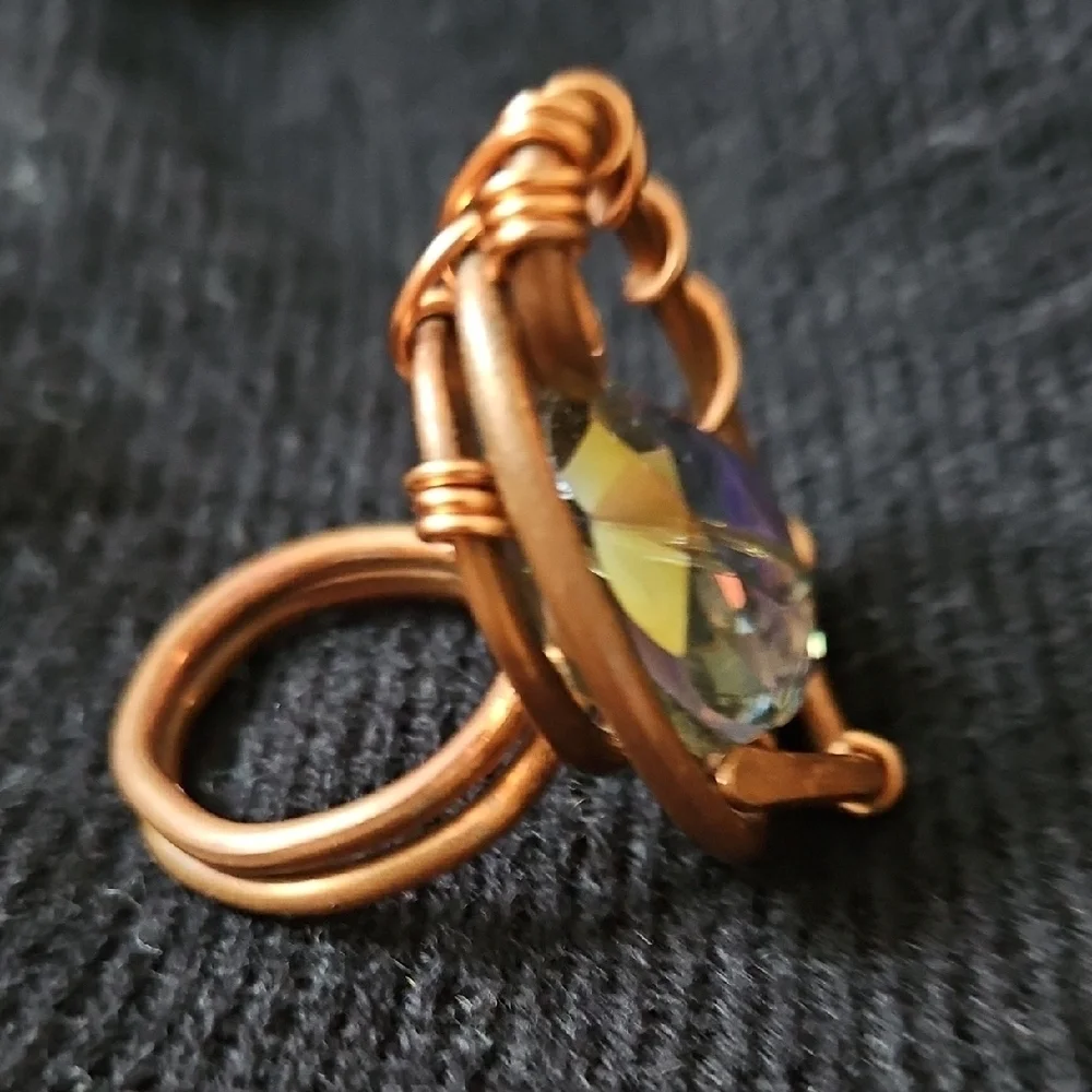 Bronze and Iridescent Purple Statement Ring, Sz 6.5